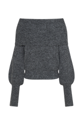 Charlotte Off Shoulder Knit Long Sleeve Top - Charcoal Marle